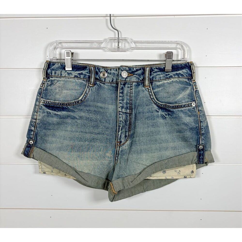 Pilcro Women's Cotton High Waisted Cuffed Denim Jean Shorts Blue Size 27